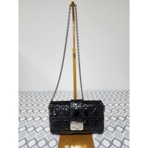 CHRISTIAN DIOR Patent Cannage Miss Dior Promenade Crossbody Bag Black